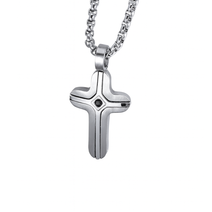 Solari Stainless Steel Small Cross Pendant with Satin Inlay