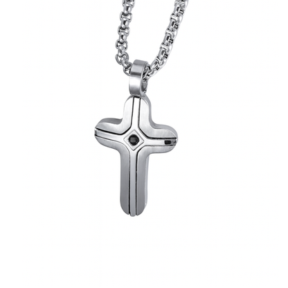 Solari Stainless Steel Small Cross Pendant with Satin Inlay