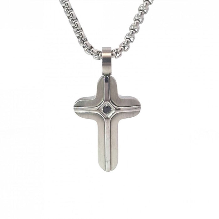 Solari Stainless Steel Small Cross Pendant with Satin Inlay