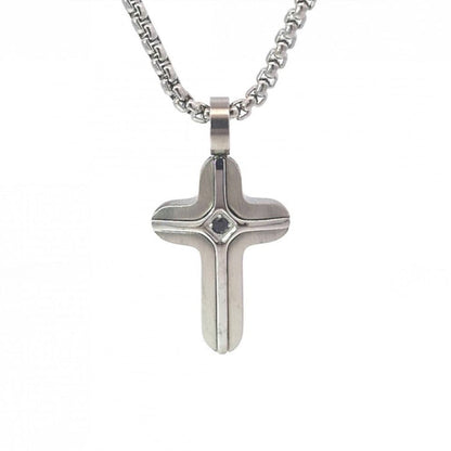 Solari Stainless Steel Small Cross Pendant with Satin Inlay