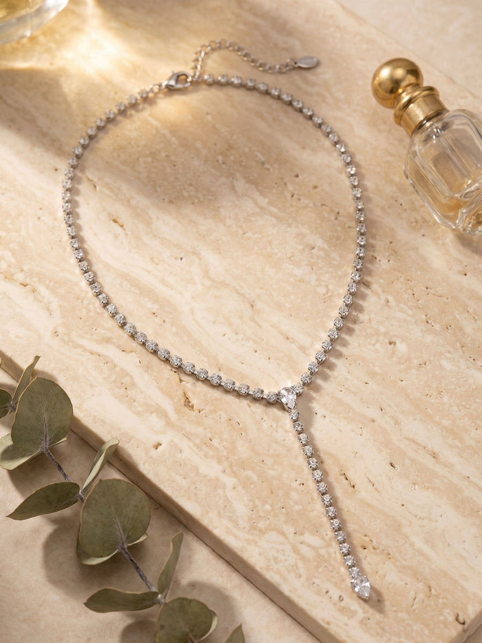 Sorrelli Lena Lariat Long Necklace with crystal accents in a silver-tone finish