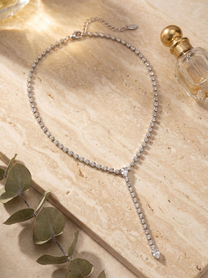 Sorrelli Lena Lariat Long Necklace with crystal accents in a silver-tone finish
