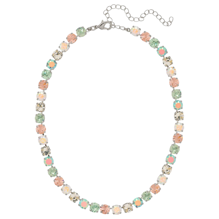 Sorrelli Matilda Choker Necklace with pastel and iridescent Rainbow Quartz crystals in a palladium-tone finish