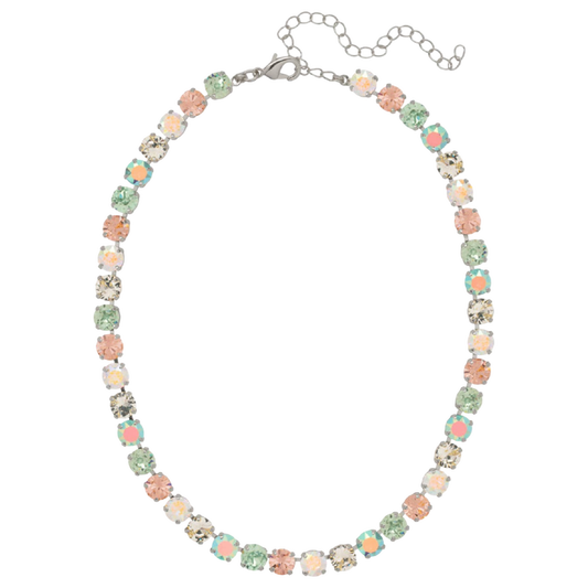 Sorrelli Matilda Choker Necklace with pastel and iridescent Rainbow Quartz crystals in a palladium-tone finish