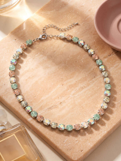 Sorrelli Matilda Choker Necklace with pastel and iridescent Rainbow Quartz crystals in a palladium-tone finish