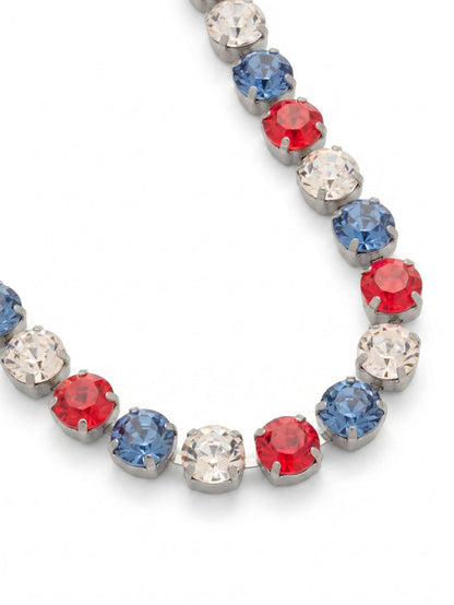 Sorrelli Matilda Tennis Necklace with red, blue, and clear round crystals in a palladium-tone finish