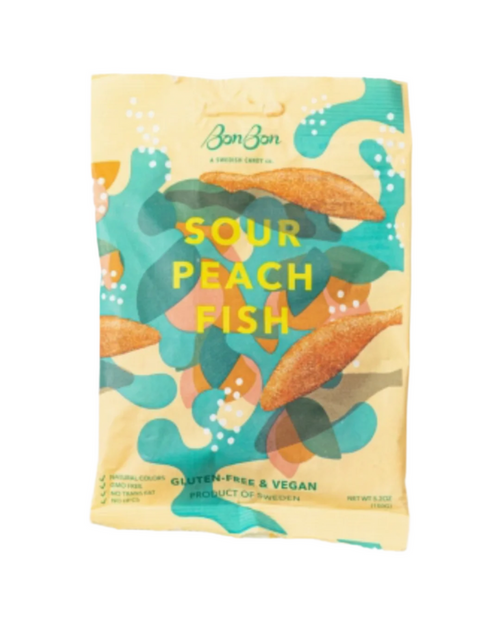 Sour Peach Swedish Candy fish by Bonbon NYC sold by Le Monkey House