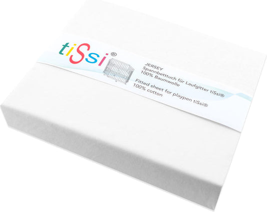 tiSsi Spannbettlaken für 6-eckiges Laufgitter in Weiß aus 100 % Baumwolle
