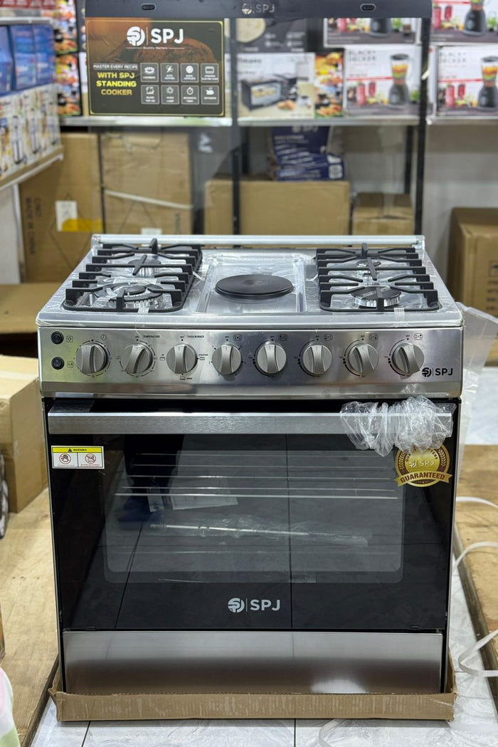 SPJ 80x60cm Standing Cooker - 4 Gas Burners + 1 Electric Plate