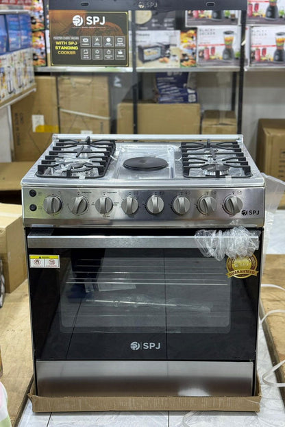SPJ 80x60cm Standing Cooker - 4 Gas Burners + 1 Electric Plate