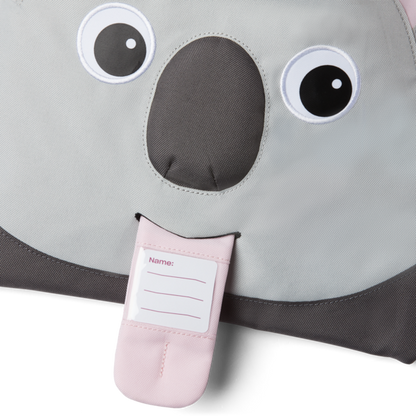Grauer Affenzahn Sportbeutel Koala – Detailansicht des wasserabweisenden Kinder-Turnbeutels aus recyceltem Material