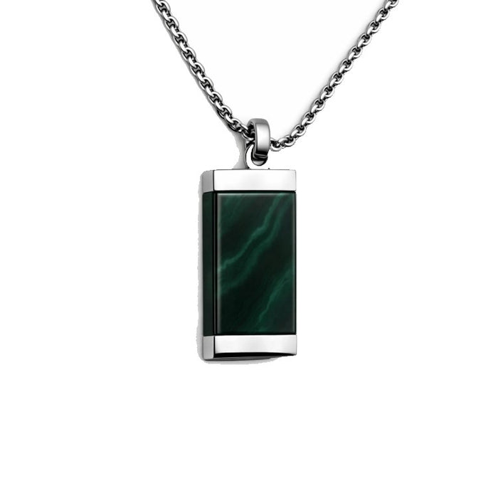 Stainless Steel Moss Agate Pendant with Open Link Chain