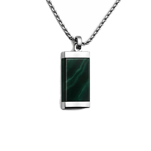 Stainless Steel Moss Agate Pendant with Open Link Chain