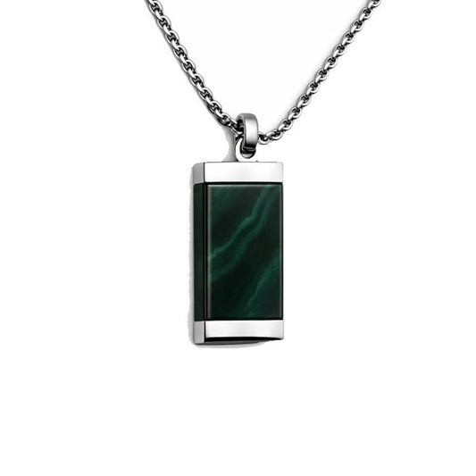 Stainless Steel Moss Agate Pendant with Open Link Chain
