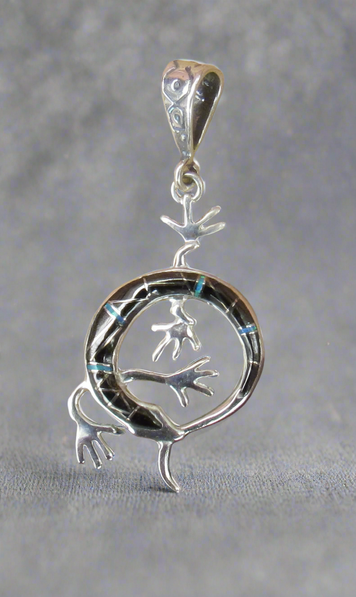 Sterling Silver Black Onyx and Opal Lizard Pendant STSP0039