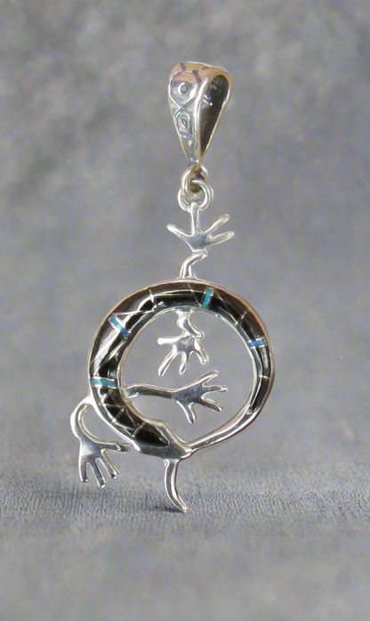 Sterling Silver Black Onyx and Opal Lizard Pendant STSP0039