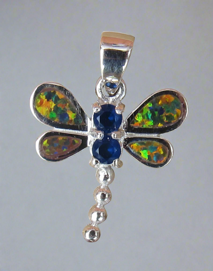 Sterling Silver Blue Topaz and Opal Dragonfly Pendant STSP0031