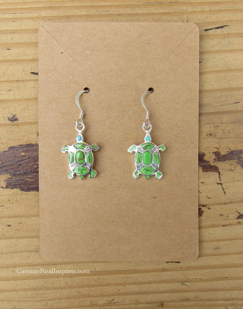 Sterling Silver Gaspite and Opal Inlay Turtle Earrings STER024