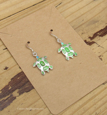 Sterling Silver Gaspite and Opal Inlay Turtle Earrings STER024