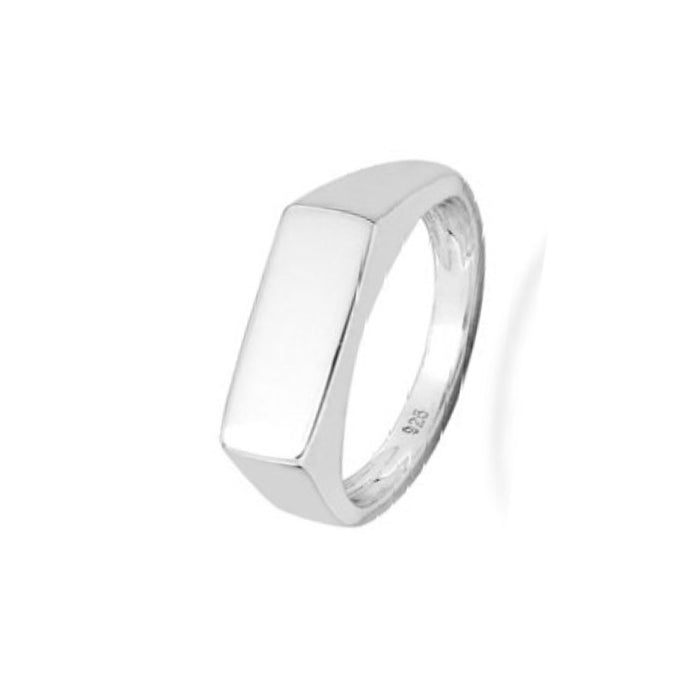 Sterling Silver Rhodium-Polished Signet Ring – 4mm x 16mm Face