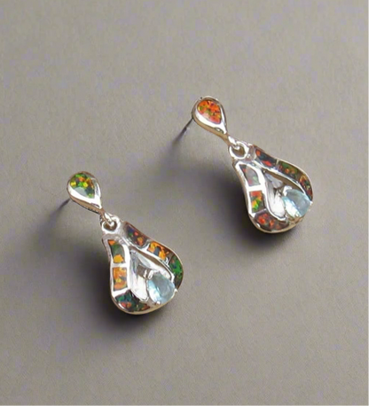 Sterling Silver Topaz and Opal Inlay Post Earrings STER029