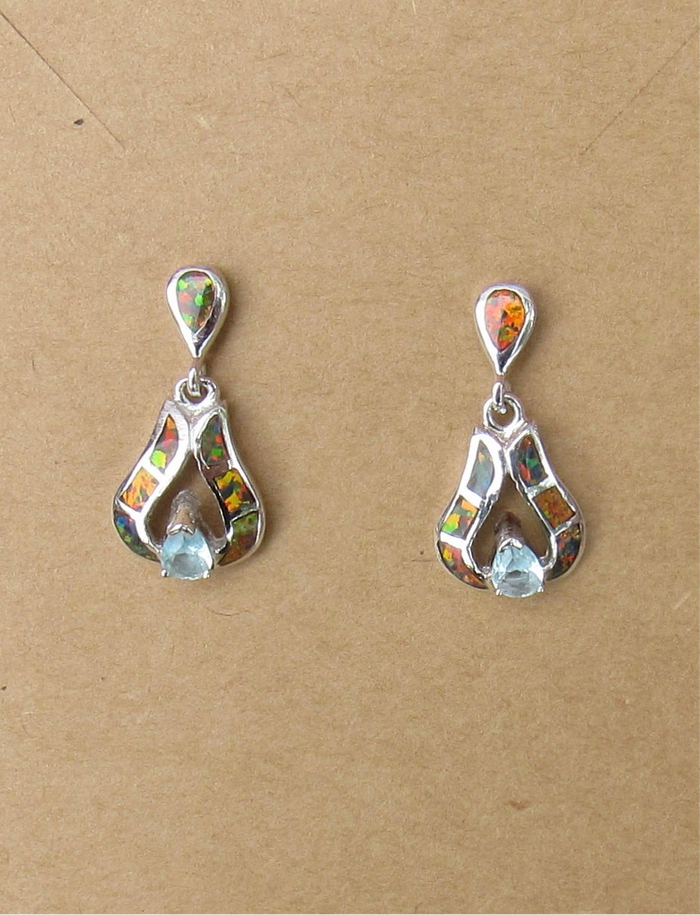 Sterling Silver Topaz and Opal Inlay Post Earrings STER029