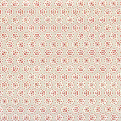 Stevie Salmon coral floral wallpaper with repeating starburst motifs, made to order in USA with short lead times