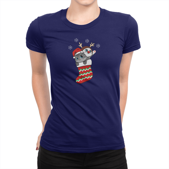 Stocking Stuf-fur Holiday Ladies Shirt Navy