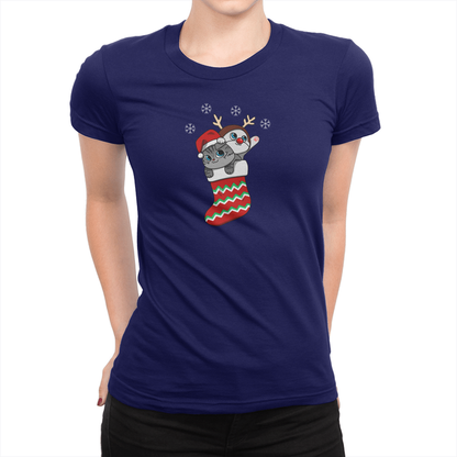 Stocking Stuf-fur Holiday Ladies Shirt Navy