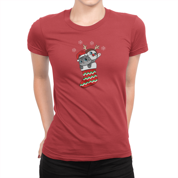 Stocking Stuf-fur Holiday Ladies Shirt Red