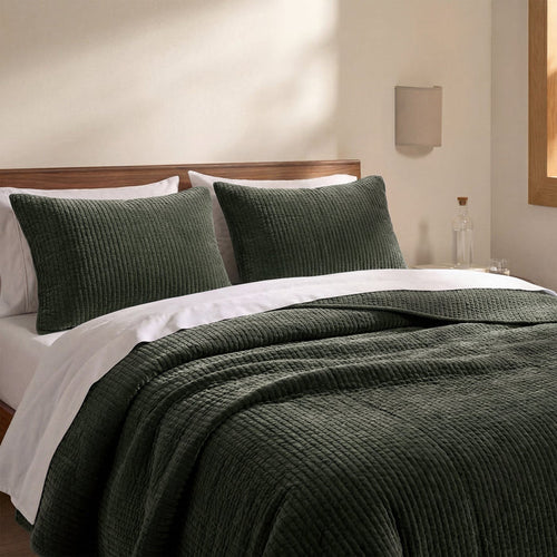 Stonewashed Cotton Velvet Quilt - Fern Green Quilt