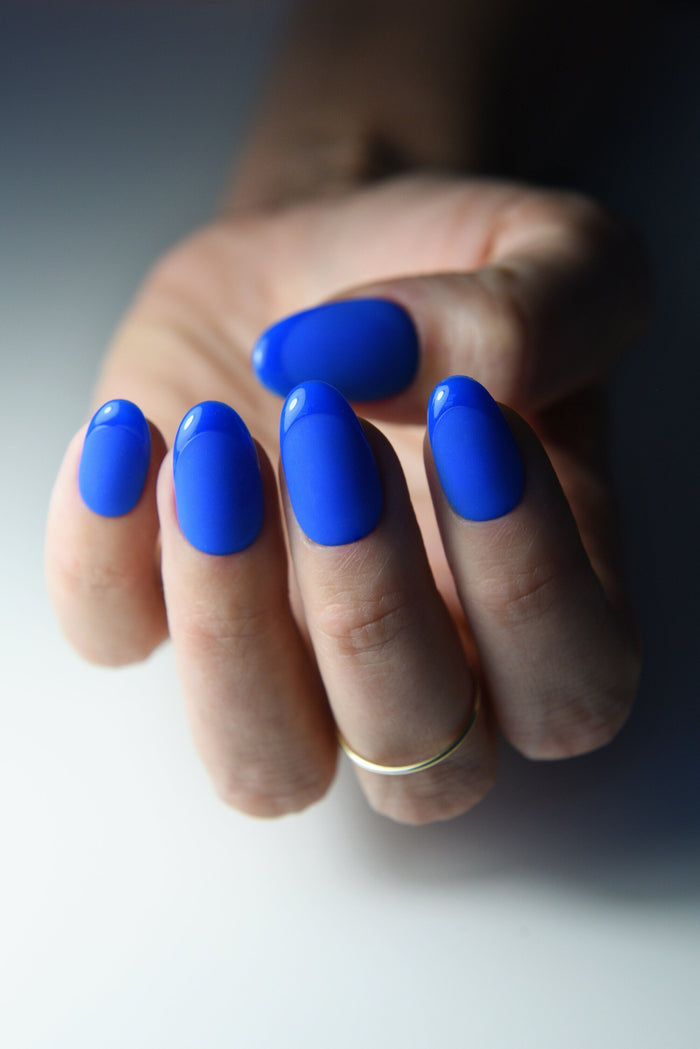 SUMMER BLUE Press On Nails Matte with Glossy French tip, for holiday, short oval nails, long stiletto, reusable handmade personalised gift – Luxury Handmade Reusable Press On Nails