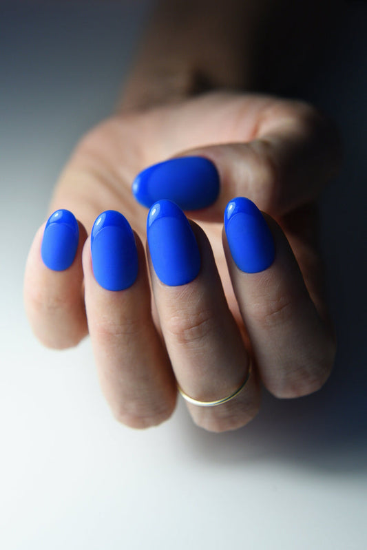 SUMMER BLUE Press On Nails Matte with Glossy French tip, for holiday, short oval nails, long stiletto, reusable handmade personalised gift – Luxury Handmade Reusable Press On Nails