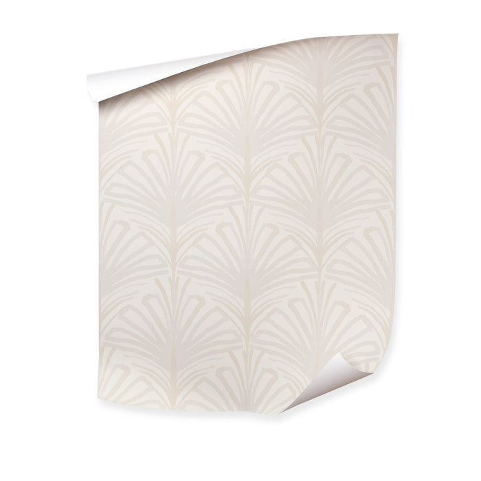 Suzy Sand wallpaper with a soft art deco fan pattern, made to order in the USA with short lead times