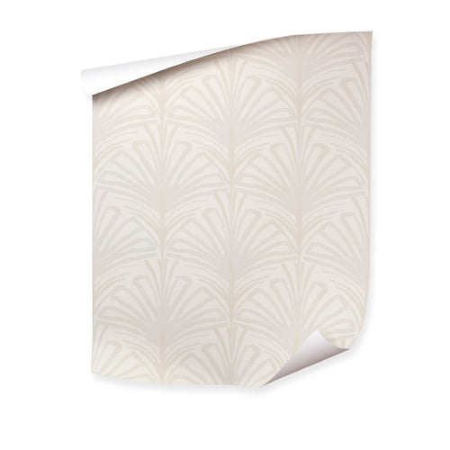 Suzy Sand wallpaper with a soft art deco fan pattern, made to order in the USA with short lead times
