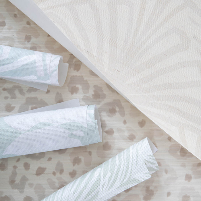 Suzy Sand made-to-order wallpaper with soft sand tones and subtle textured pattern, manufactured in the USA quickly