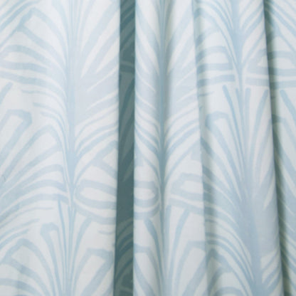 Suzy Sky Curtain (sold per panel) with soft sky blue botanical pattern, made-to-order in the USA, quick quality craftsmanship
