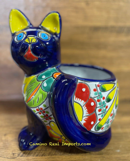 TALAVERA CAT FLOWER POT PLANTER TCTP011