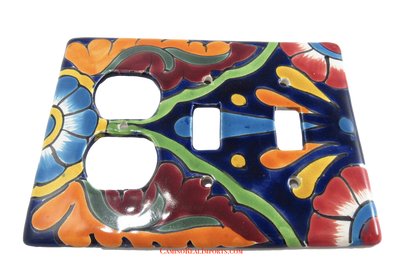 Talavera Switch Plates With Double Toggle Switch And Double Outlets TDSPS003