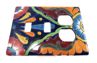Talavera Switch Plates With Double Toggle Switch And Double Outlets TDSPS003