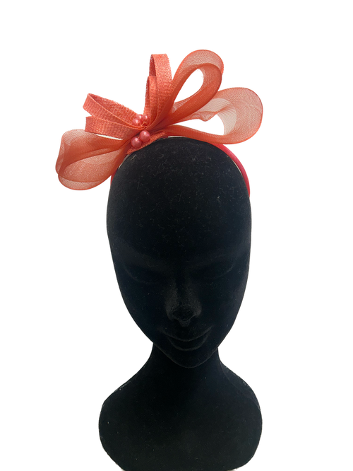 Tangerine Coral Bead Bow Loop Hairband Fascinator
