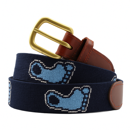 Tar Heels North Carolina Men's Belt in Navy Blue Needlepoint with Foot by Smathers and Branson - Main View - Smathers & Branson