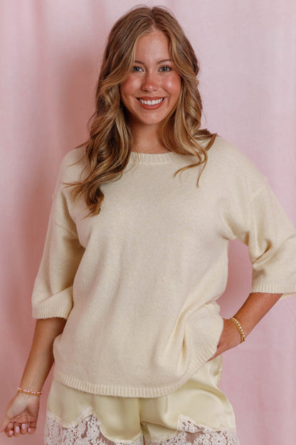 Yellow Lightweight Knit Sweater- Women's Short Sleeve Sweater- Cashmere Like Sweater For Women