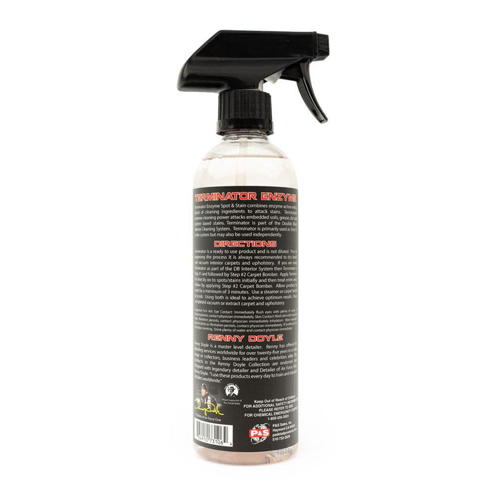 The back of a spray bottle of P & S Terminator on a white background.