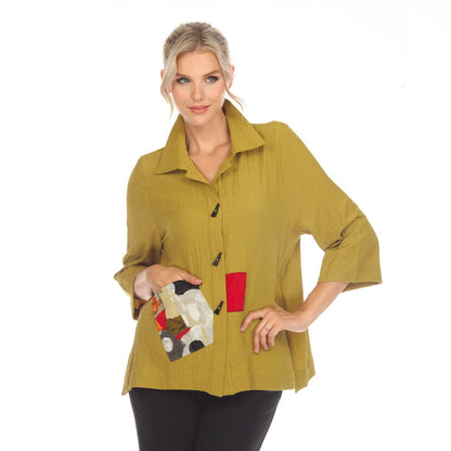 Textured Button-Front Shirt Jacket in Kiwi - 3542-KW - Size XXL Only!