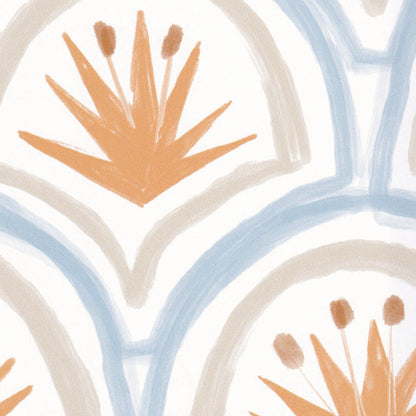 Thatcher Apricot made-to-order fabric with soft apricot and blue floral motif, crafted in the USA with quick lead times