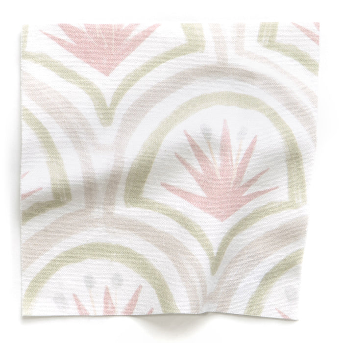 Thatcher Rose Printed Cotton Curtain sample with pink and green floral pattern, made-to-order in the USA