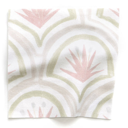 Thatcher Rose Printed Cotton Curtain sample with pink and green floral pattern, made-to-order in the USA