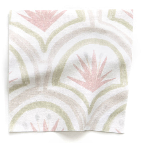 Thatcher Rose Printed Cotton Curtain sample with pink and green floral pattern, made-to-order in the USA