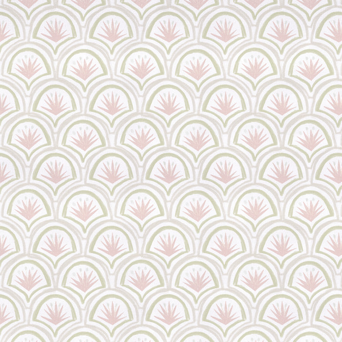Thatcher Rose fabric in pink and green scallop print, made-to-order with short lead times, crafted in the USA